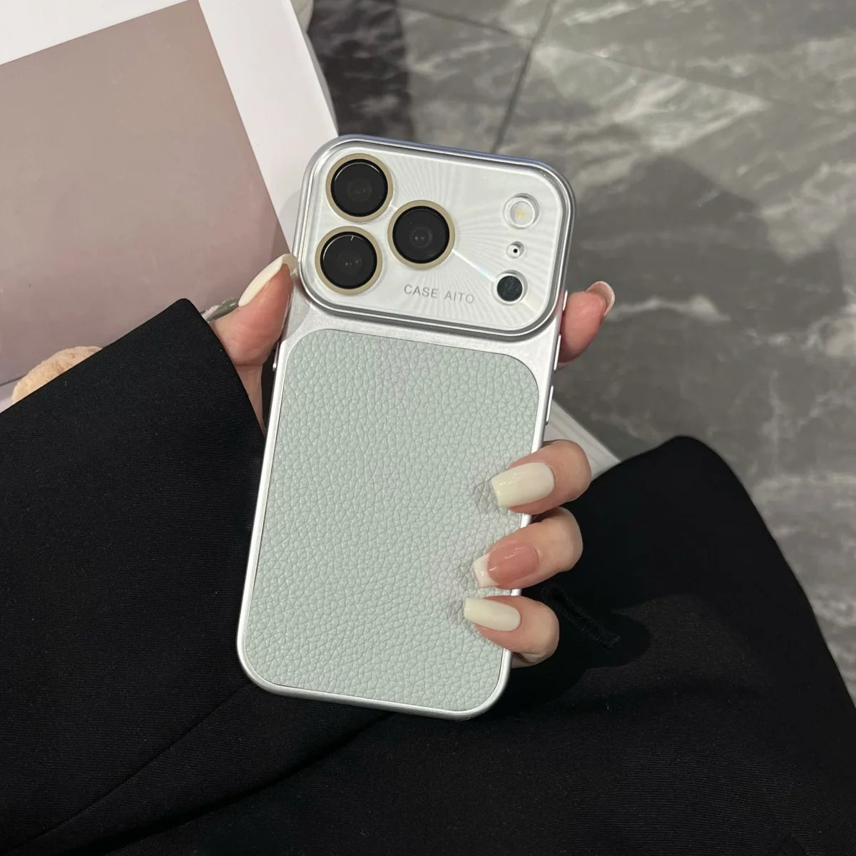 Luxury Lychee Leather Crystal Large Window Phone Case For iPhone 17 16 15 14 13 Pro Max Plating Candy Shockproof Bumper Cover