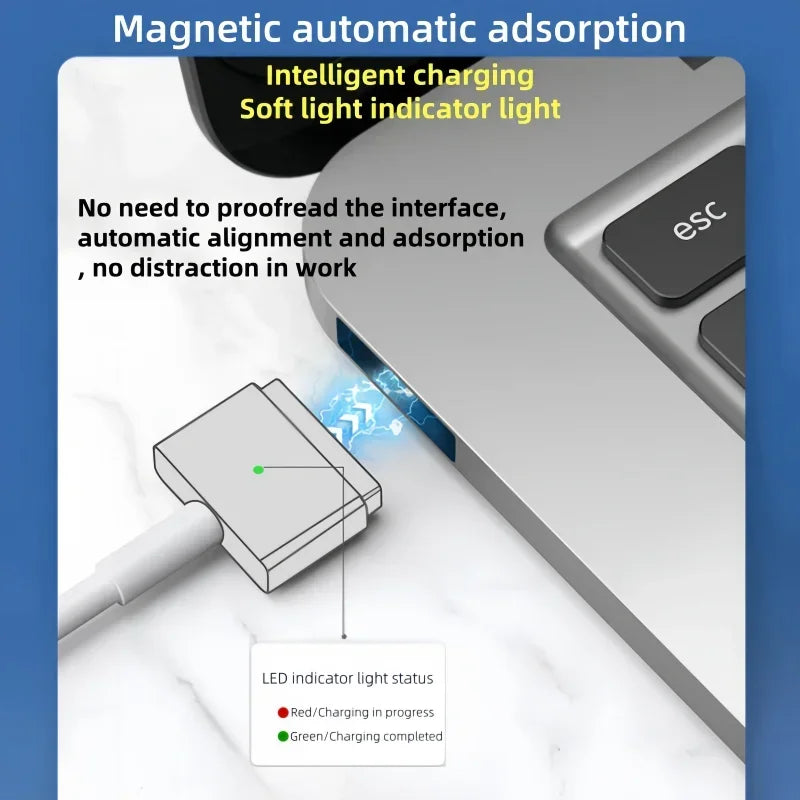 100W Fast Charging USB-C to Magnetic Cable with E-Mark Chip, for MacBook Air/Pro, Compatible with Mag1L&Mag2T Power Adapter Cord