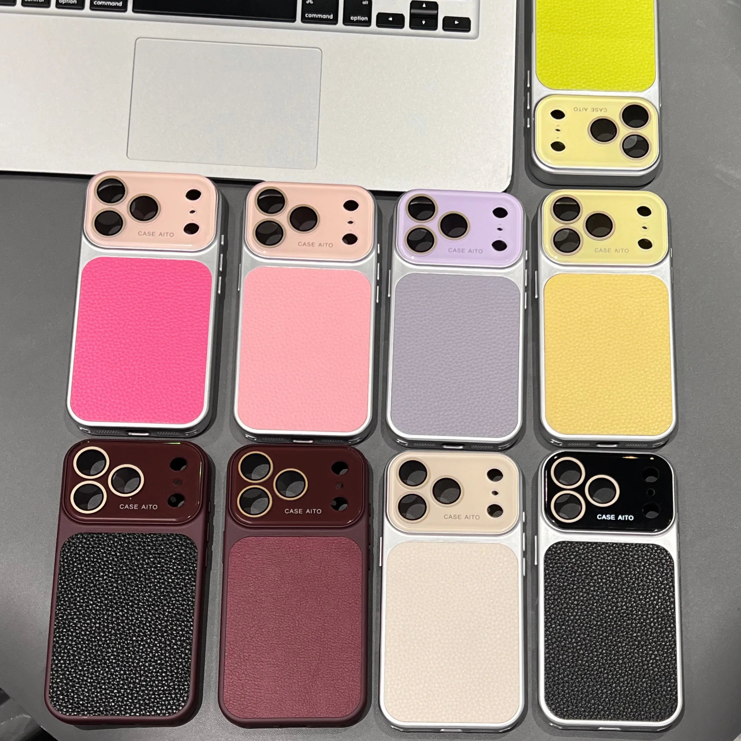 Luxury Lychee Leather Crystal Large Window Phone Case For iPhone 17 16 15 14 13 Pro Max Plating Candy Shockproof Bumper Cover