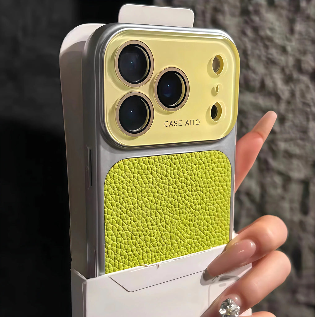 Luxury Lychee Leather Crystal Large Window Phone Case For iPhone 17 16 15 14 13 Pro Max Plating Candy Shockproof Bumper Cover