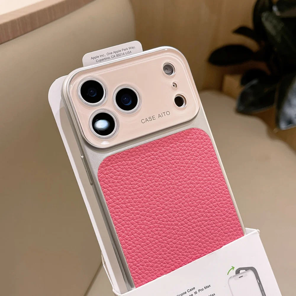 Luxury Lychee Leather Crystal Large Window Phone Case For iPhone 17 16 15 14 13 Pro Max Plating Candy Shockproof Bumper Cover