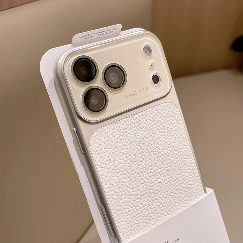 Luxury Lychee Leather Crystal Large Window Phone Case For iPhone 17 16 15 14 13 Pro Max Plating Candy Shockproof Bumper Cover