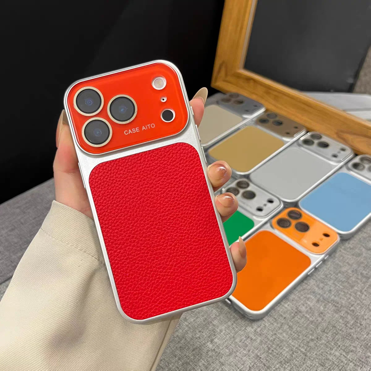 Luxury Lychee Leather Crystal Large Window Phone Case For iPhone 17 16 15 14 13 Pro Max Plating Candy Shockproof Bumper Cover