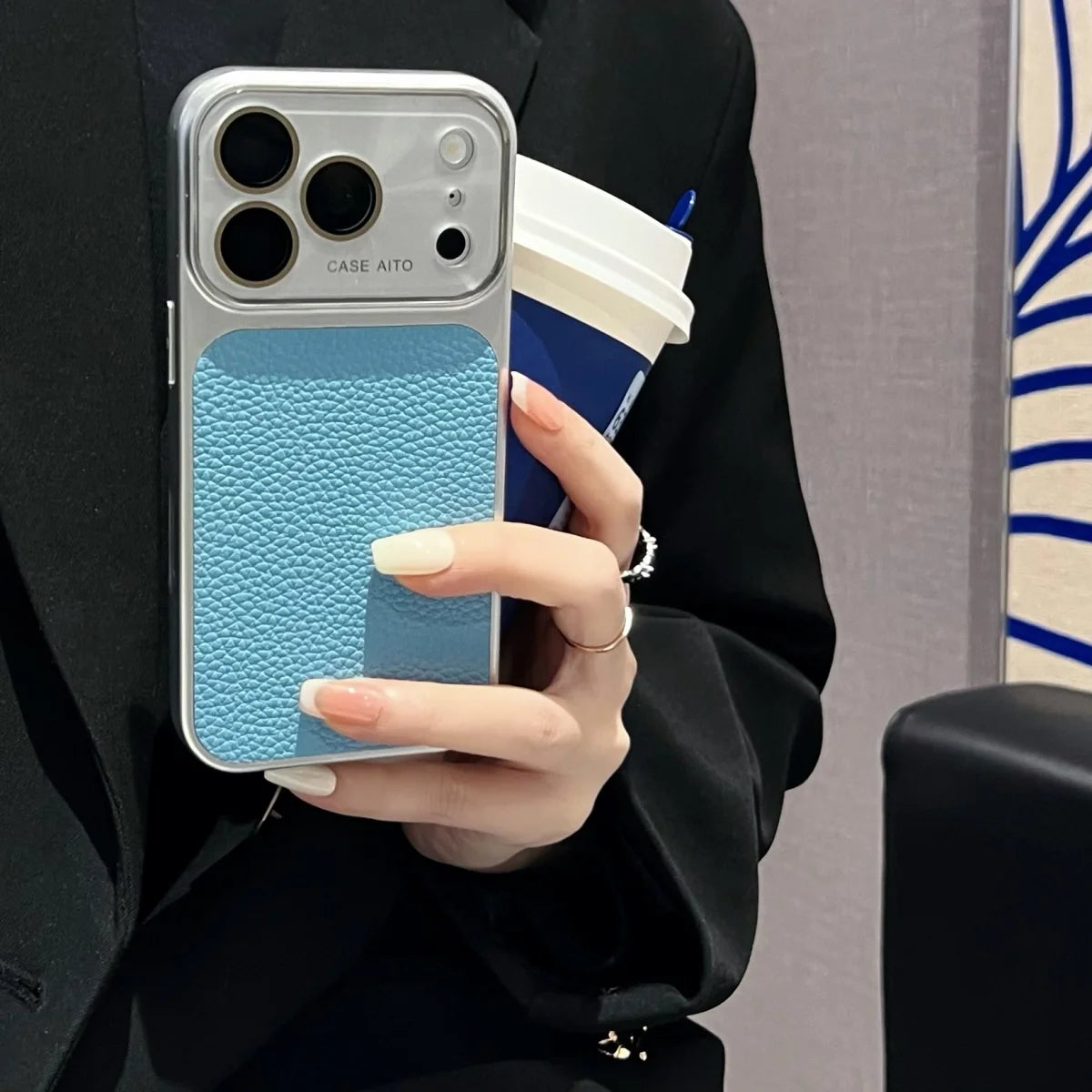 Luxury Lychee Leather Crystal Large Window Phone Case For iPhone 17 16 15 14 13 Pro Max Plating Candy Shockproof Bumper Cover