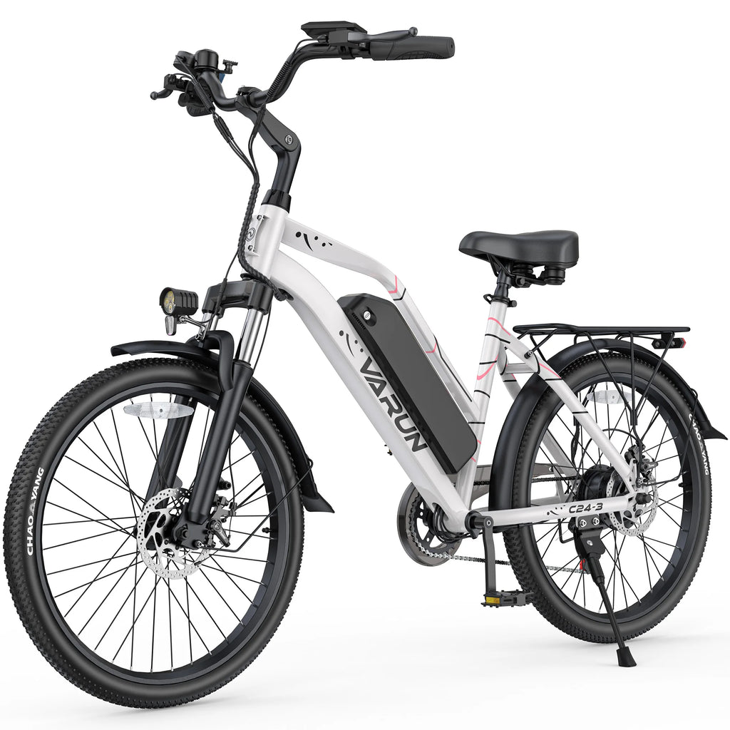 Varun C24-3 Adult City Electric Bike, 24" Tire, 48V 7.8Ah, 750W Peak Power, 20MPH Electric Road Bicycle