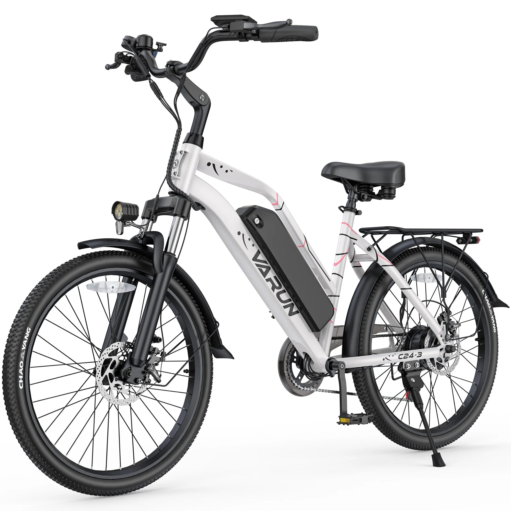 Varun C24-3 Adult City Electric Bike, 24" Tire, 48V 7.8Ah, 750W Peak Power, 20MPH Electric Road Bicycle