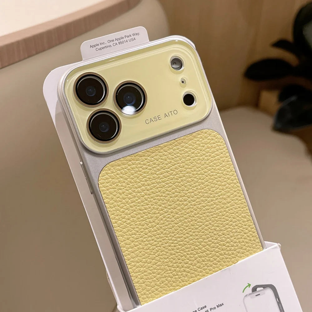 Luxury Lychee Leather Crystal Large Window Phone Case For iPhone 17 16 15 14 13 Pro Max Plating Candy Shockproof Bumper Cover