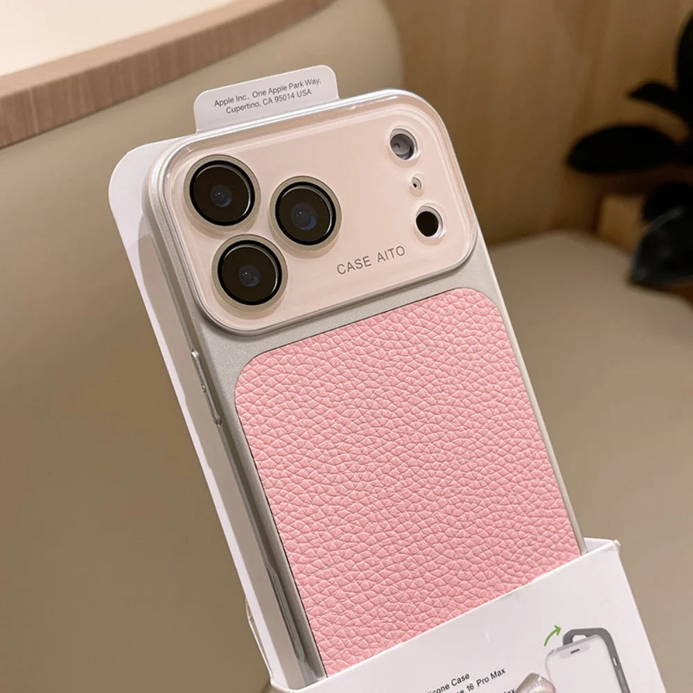 Luxury Lychee Leather Crystal Large Window Phone Case For iPhone 17 16 15 14 13 Pro Max Plating Candy Shockproof Bumper Cover