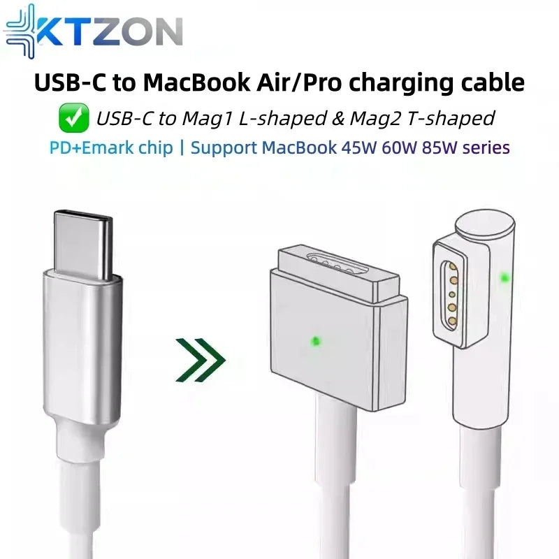 100W Fast Charging USB-C to Magnetic Cable with E-Mark Chip, for MacBook Air/Pro, Compatible with Mag1L&Mag2T Power Adapter Cord