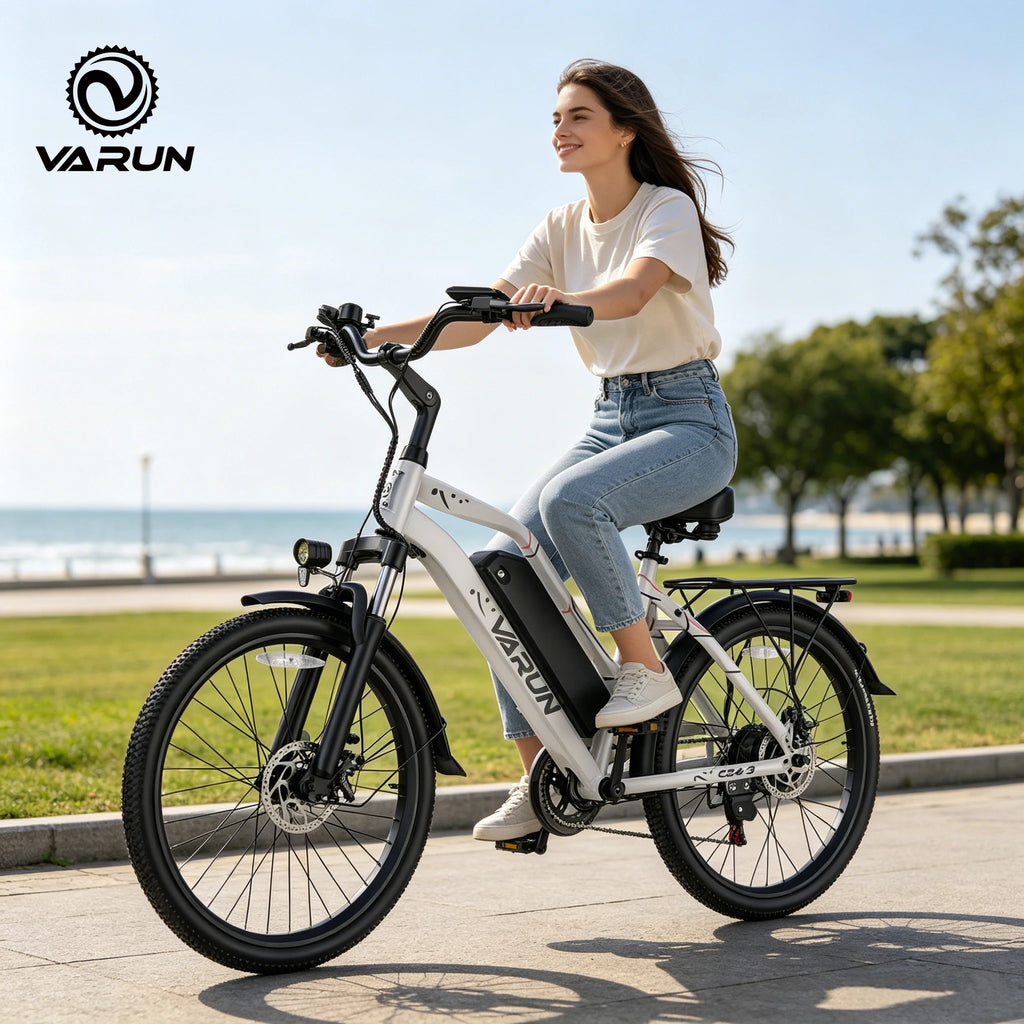 Varun C24-3 Adult City Electric Bike, 24" Tire, 48V 7.8Ah, 750W Peak Power, 20MPH Electric Road Bicycle