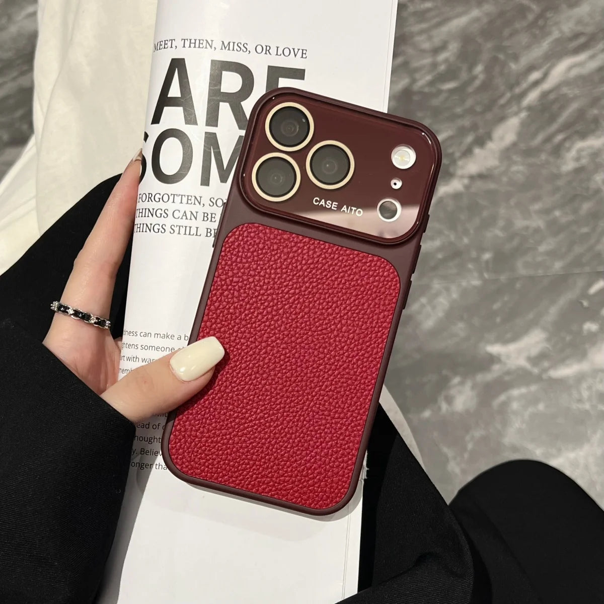 Luxury Lychee Leather Crystal Large Window Phone Case For iPhone 17 16 15 14 13 Pro Max Plating Candy Shockproof Bumper Cover