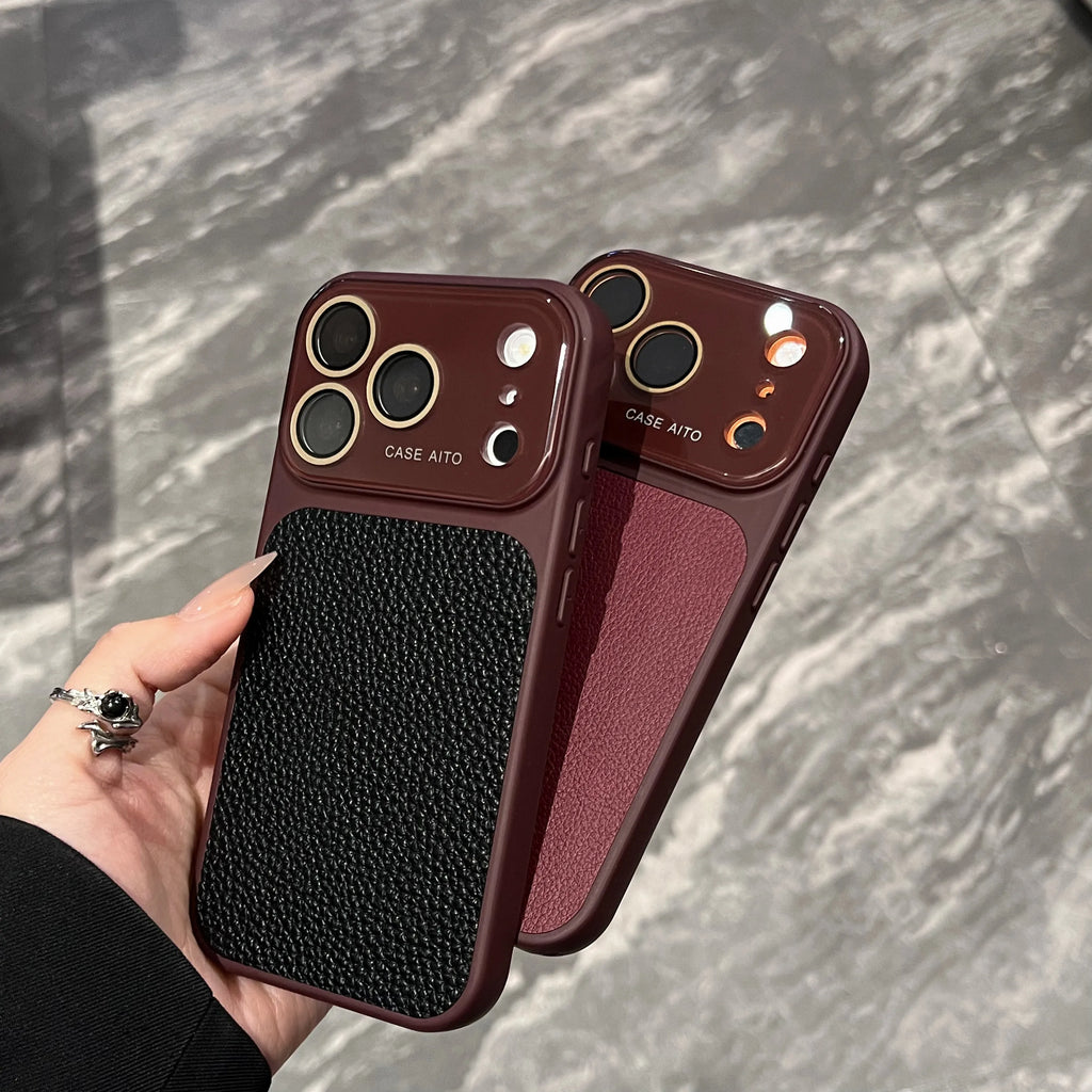 Luxury Lychee Leather Crystal Large Window Phone Case For iPhone 17 16 15 14 13 Pro Max Plating Candy Shockproof Bumper Cover