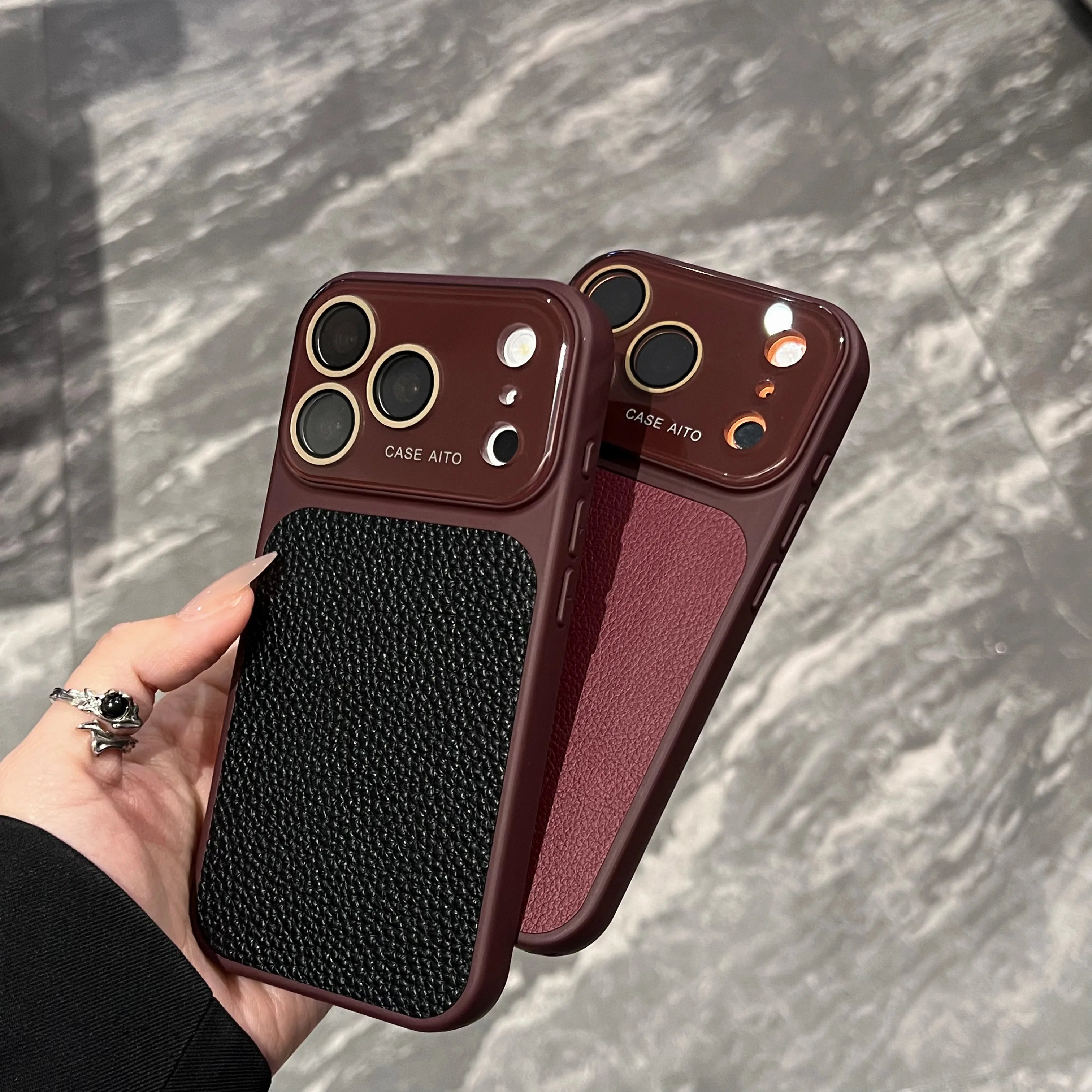 Luxury Lychee Leather Crystal Large Window Phone Case For iPhone 17 16 15 14 13 Pro Max Plating Candy Shockproof Bumper Cover