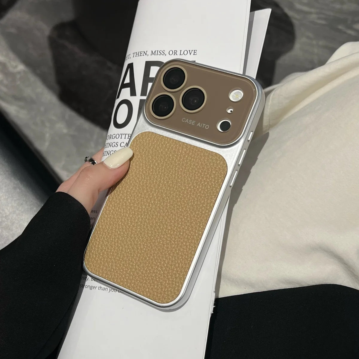 Luxury Lychee Leather Crystal Large Window Phone Case For iPhone 17 16 15 14 13 Pro Max Plating Candy Shockproof Bumper Cover
