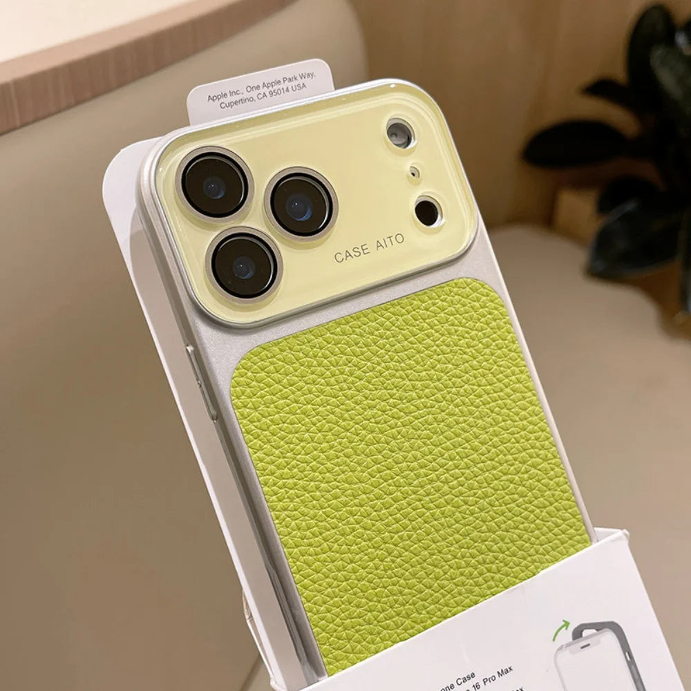 Luxury Lychee Leather Crystal Large Window Phone Case For iPhone 17 16 15 14 13 Pro Max Plating Candy Shockproof Bumper Cover